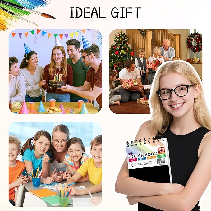 WINNER 5.5" x 8.5" Sketch Book, 4-Pack 400 Sheets Spiral Bound Art Sketchbook, 68lb/100gsm White Acid Free Drawing Pad, Sketching Drawing Writing Sketch Pad for Kids, Adults, Teens, Girls & Boys