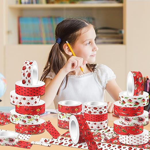 12 Pcs Ladybug Washi Tape Ladybug Masking Tape Decorations Decorative Paper Sticker for Insect Flower Reel Party DIY Craft Gift Wrapping Handbook Stickers