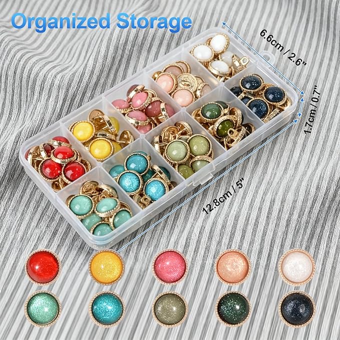 12.5mm 100Pcs Metal Shank Pearl Buttons, Resin Top with Alloy Base Sewing Buttons, Vintage Colored Half Round Decorative Craft Buttons for Clothes, Bags, DIY Projects
