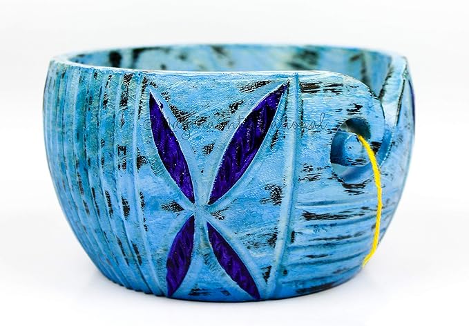 Exquisite Premium Yarn Ball Storage Bowls | Hand Painted Lovely Decor Yet Functional Yarn Dispenser (Small (6 x 3 x 6 Inches), Frozen Blue)