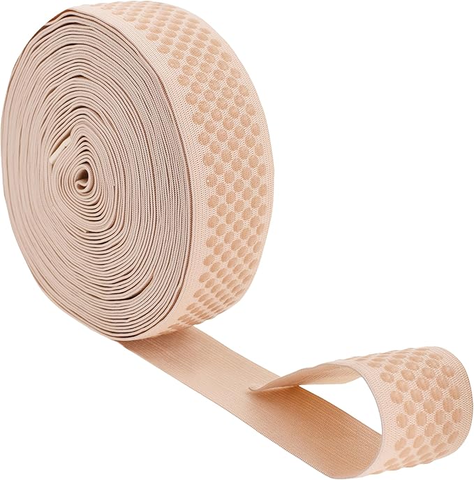Mandala Crafts 1.5 Inch Elastic Silicone Gripper Tape for Clothing - 10 Yds Dotted Non Slip Elastic Band for Sewing - Nude Silicone Flat Fabric Stretchy Ribbon Straps