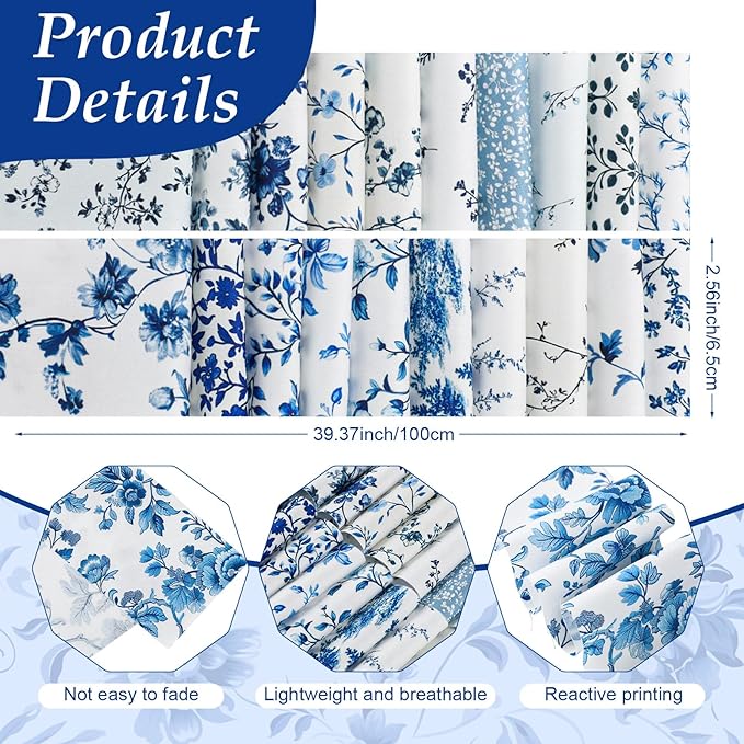 60 Pcs Christmas Quilting Fabric Roll 2.6 x 40" Cotton Fabric Strips Precut Jelly Patchwork for Craft Sewing(Chinoiserie)