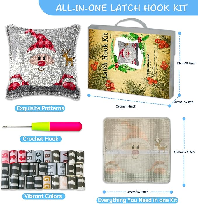 MIAOLLUN Latch Hook Kit, Christmas Latch Hook Kits for Adults DIY Decorative Pillowcase Embroidery Cross Stitch Arts Craft for Home Sofa Furniture 17X17inch Father Christmas