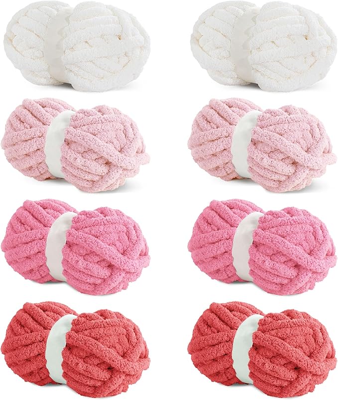 HOMBYS 8 Pack Assorted Chunky Yarn for Crocheting,Super Bulky Large Soft Fluffy Yarn,Plush Fuzzy Yarn,Thick Chenille Yarn for Hand Knitting/Arm Knitting,Red Gradient(27yds,8 oz Each Skein)