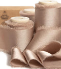 Vitalizart Silk Satin Ribbon 1-1/2 inch x 15 Yard Champagne Brown Ribbon Handmade Frayed Ribbons for Gift Wrapping Baby Shower Wedding Bridal Bouquets Holiday Decor