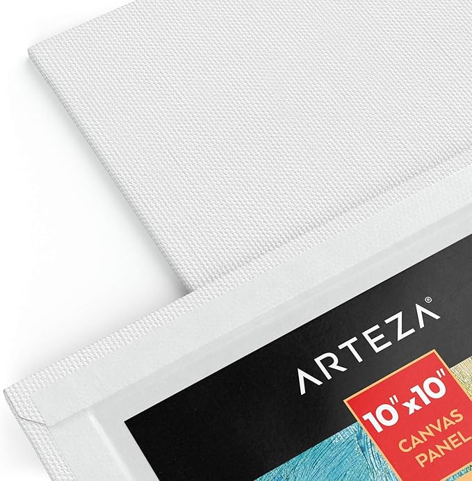 ARTEZA Canvases for Painting, Pack of 14, 10 x 10 Inches, Square Blank Art Canvas Boards, 100% Cotton, 12.3 oz Gesso-Primed, Art Supplies for Adults and Teens, Acrylic Pouring and Oil Painting