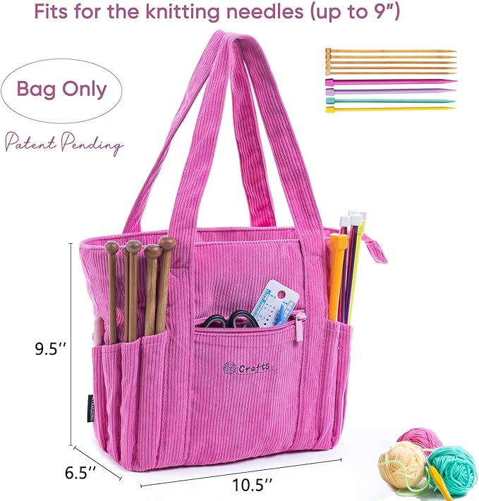 Crochet Bag and Tote - Corduroy Yarn Bag - Yarn Holder for Crocheting - Crochet Storage Bag for Crochet Hooks, Crochet Accessories, Knitting Bag for Crochet Lovers, Mother's Day Gift