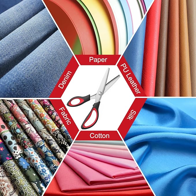 Pinking Shears, 9” Zig Zag Scissors for Fabric，Professional Handheld Dressmaking，Zigzag Cut for No-Fray Fabric, Sewing & Craft Edging