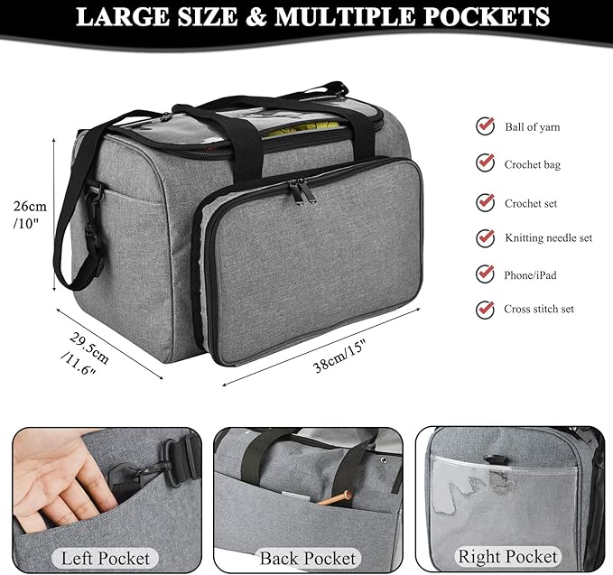 Coopay Giant Knitting Tote Bag, Travel Knitting Bag Yarn Storage Bag with Removable Inner Divider for Knitting Needles, Yarn, Crochet Supplies and Knitting Needles Accessories