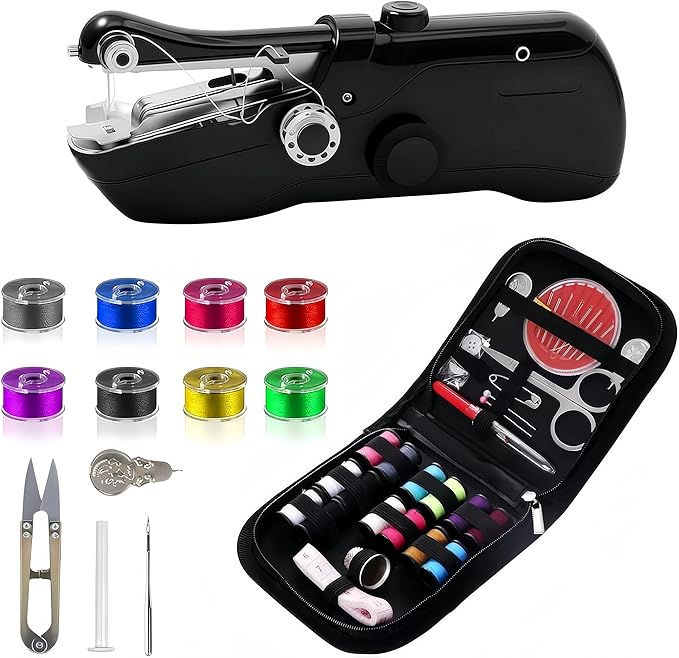 Handheld Sewing Machine, Mini Portable Electric Quick Sew Sewing Machine, Sewing Machines for Beginners, Easy To Use Suitable for Sewing Clothes, Fabrics, Curtains, Family Travel (Black-1)