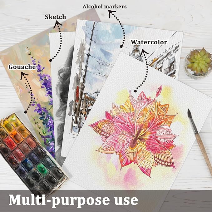Tlenpo Watercolor Paper Pad, 8.5 x5.5 in, 110lb/230gsm, 50 Sheets, Water Color Pads for Acrylic, Gouache, Pencil. Painting Drawing Paper Book, Art Supplies for Adults, Teens, Kids