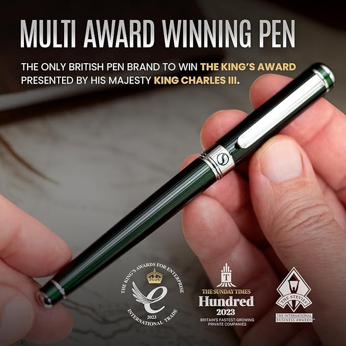 Scriveiner Personalized British Racing Green Rollerball Pen - Stunning Green Lacquer Luxury Pen with Chrome Finish, Schmidt Ink Refill, Engraved Roller Ball Gift Set for Men & Women, Custom Engraving