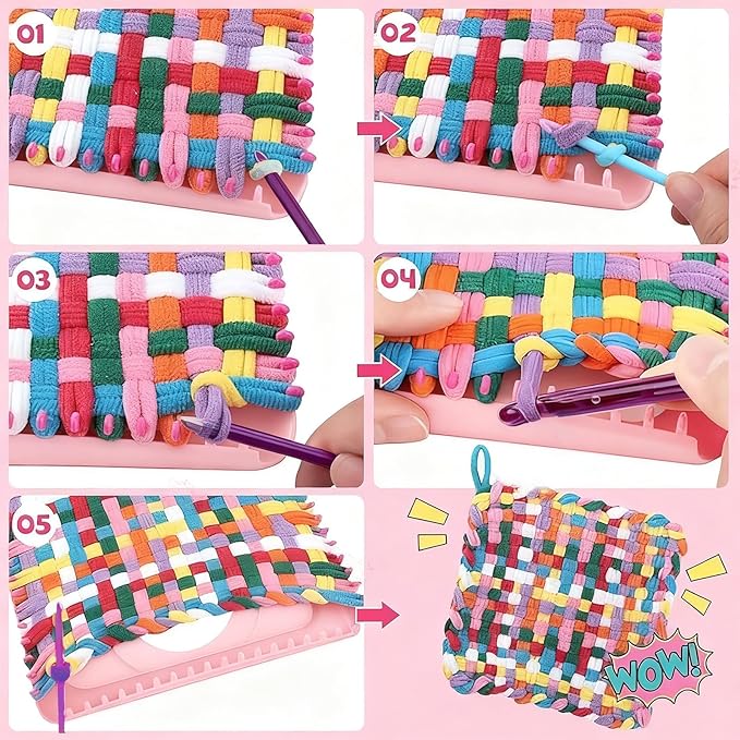 HIKSYJIE Weaving Loom Kit DIY Craft Set for Adults, Potholder Loop Knitting Activity, Great Gift for Creative Minds, Includes 224 Craft Loops and 7" Loom for Beginners