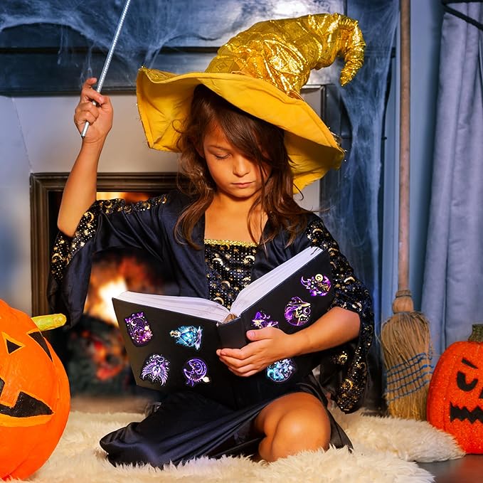 60 Pcs Neon Halloween Stickers for Kids, Waterproof Witches Magic Decals for Water Bottle, Vinyl Laptop Decor for Teens Girls Boys, Students Classroom Prizes