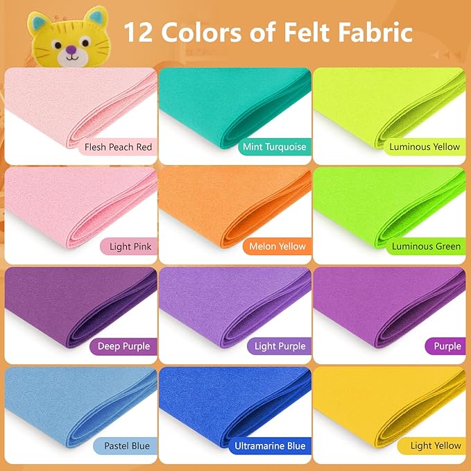 Large Stiff Felt Sheets BundleFelt Fabric Sheets for Crafts 12 Rolls 8"x35" Soft Macaron Color 12 Assorted Colors Felt Pack for DIY Craft Sewing Squares Nonwoven Patchwork (Macaron)