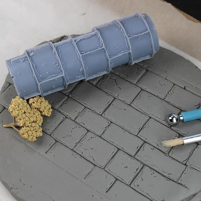 Bricks Clay Texture Roller (4") - Seamless Set #01 - Embossing Pattern Roller for Polymer & Ceramic Clay, Pottery & Crafts