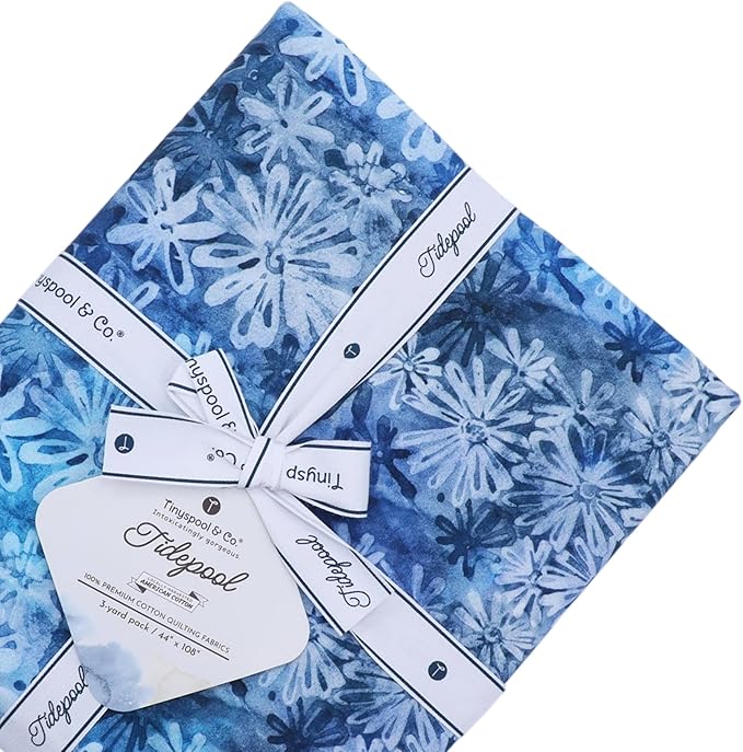 Tinyspool & Co. 100% American Cotton Fabric – 3 Yard Cut Quilting Fabric – Prewashed Preshrunk Yardage for Quilt Backing Borders Binding Sewing Crafts – Tidepool No.10 – Azure Flora