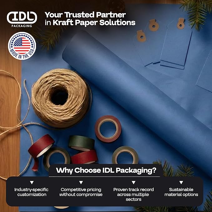 48" x 1200" (100 feet) Blue Kraft Paper Roll - USA-Made Quality Craft Paper for Gift Wrapping, Kids' Arts & Crafts, School Projects - 100% Recycled Natural Material 50lb Thickness by IDL Packaging