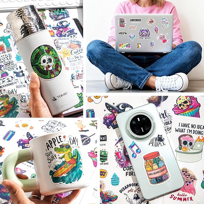 270+ PCS Funny Holographic Stickers for Adults, Waterproof Vinyl Sarcastic Meme Decals for Laptop, Water Bottle, Phone, Kindle, Journal, Scrapbook, Bumper, Skateboard, Luggage, No Repeats Accessories