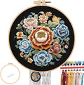 FONNUY Floral Embroidery Kit, Cross Stitch Kits for Beginners, Handmade Crafts with Printed Patterns for Beginner Adults, Easy to Follow Color Thread Needlework, 8'' Hoop (Petals Unfurling)