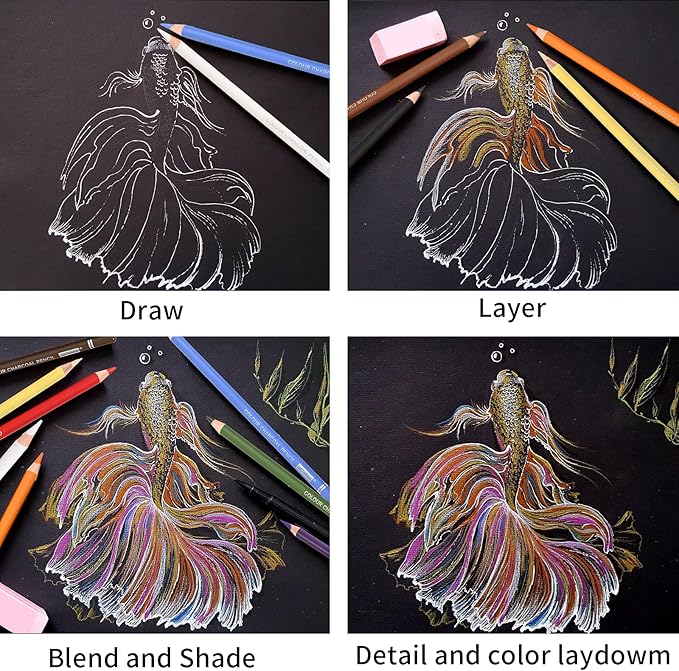 Pastel Pencils,Colored Charcoal Pencils Drawing Set, Skin Tone Colored Pencils,Charcoal Pencils for Drawing Pastel Chalk Pencils for Sketching, Shading, Coloring, Layering & Blending,24 Colors