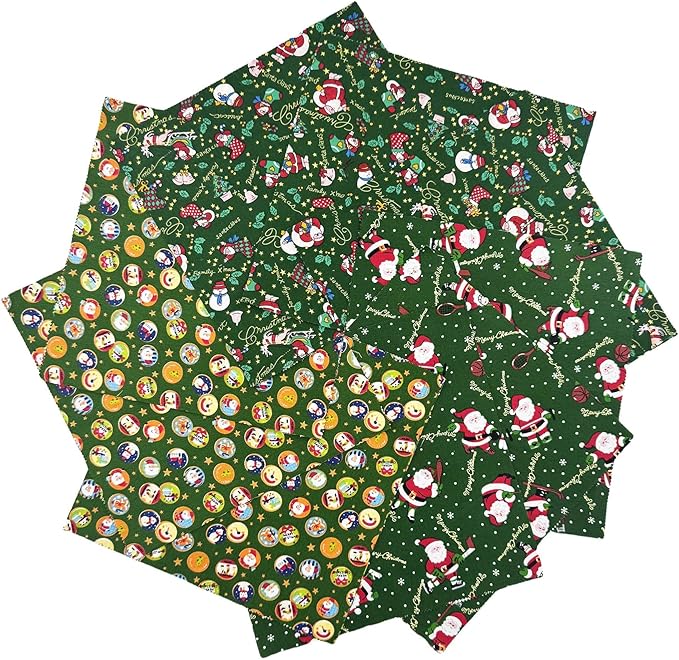 Christmas Layer Cake Fabric - 48 Pcs 10x10 Inch Precut Squares for Quilting | 100% Cotton with Festive Santa,Sock,and Tree in Red and Green(8 Patterns,6 Each)