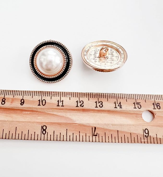 PEPPERLONELY 10PC Faux Pearl Metal Buttons for Clothing, Jeans, Crafts, Pants, Blazer, Sewing, Jacket, Jewlery Making (Gold/Black, 25mm)