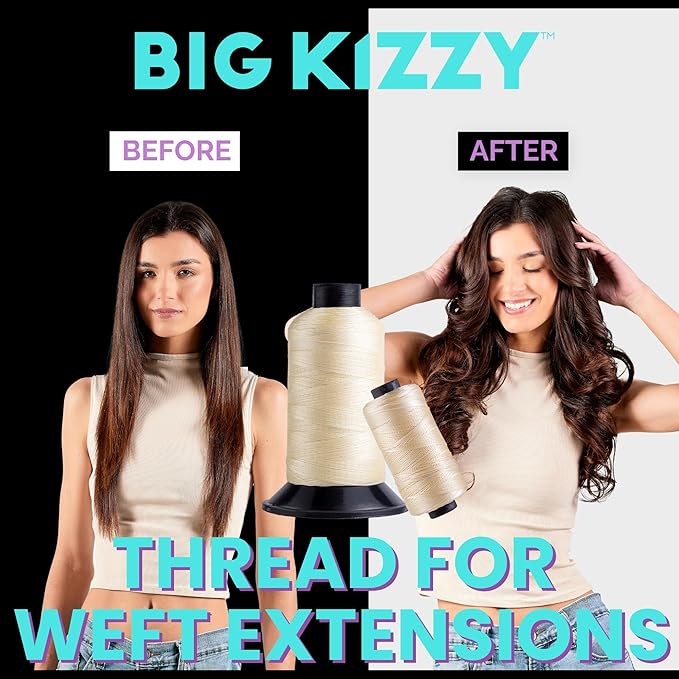 Big Kizzy Blonde 250m Nylon Thread for Hair Extensions, Sew in Human Hair Weft and Wigs - Non-Slip and Comfortable Hold for Hand and Machine Tied Weft