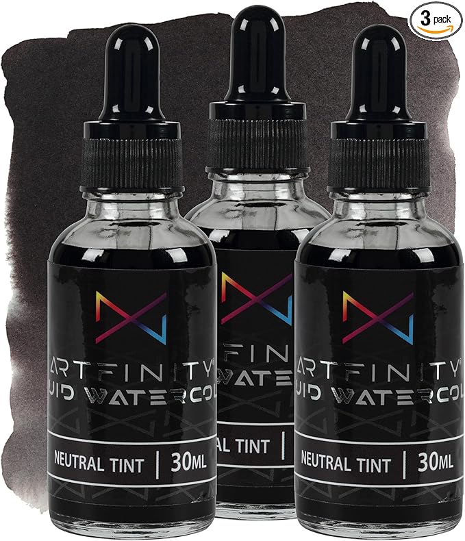 Liquid Watercolor Paint 30 ml Bottle - 3 Pack, Neutral Tint - Vibrant Dye-Based Liquid Watercolor w/Glass Pipette, Fast-Drying, Fine Art Paint for Calligraphy, Airbrushing & Traditional Art