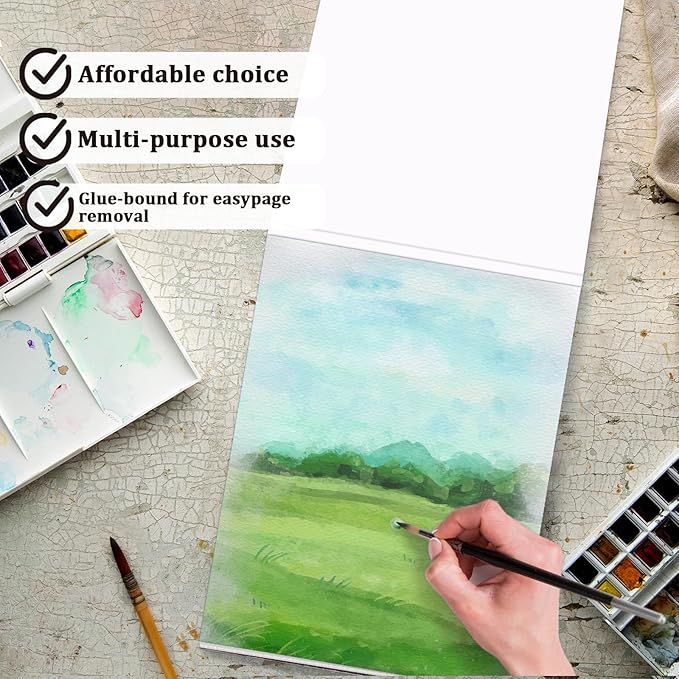 Tlenpo Watercolor Paper Pad, 8.5 x5.5 in, 110lb/230gsm, 50 Sheets, Water Color Pads for Acrylic, Gouache, Pencil. Painting Drawing Paper Book, Art Supplies for Adults, Teens, Kids