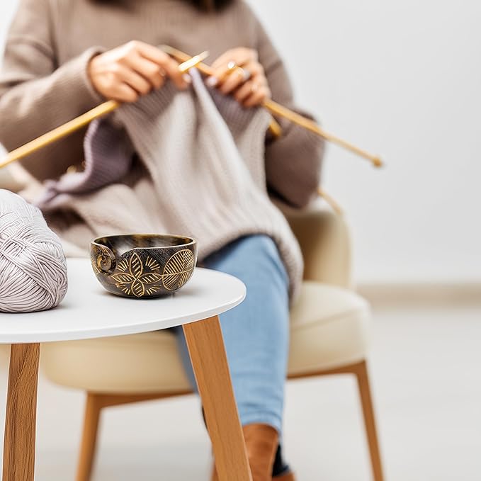 Nagina International Exquisite Yarn Ball Storage Bowls | Hand Painted Lovely Decor Yet Functional Yarn Dispenser (Small (6 x 3 x 6 Inches), Forest Fire)