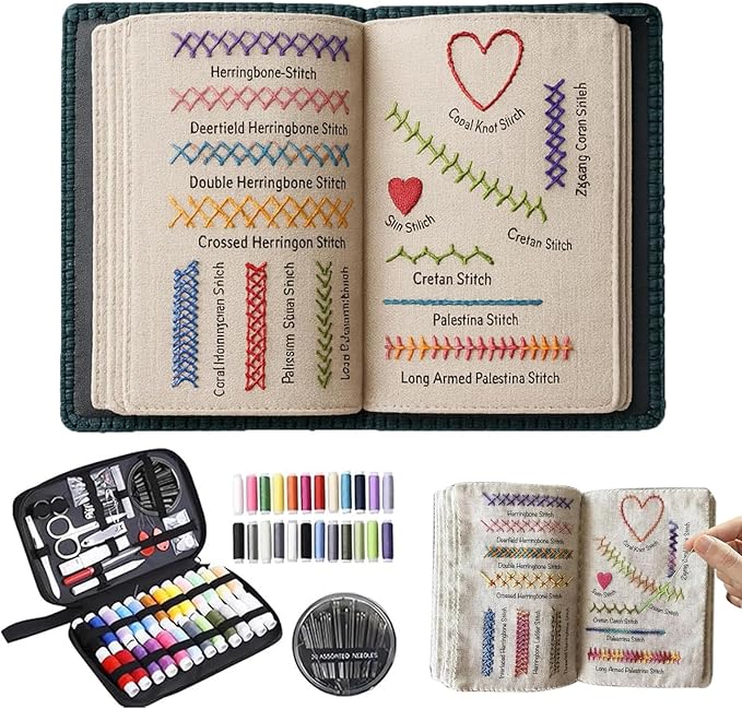 AEEHFENG 2026 Upgraded Embroidery Stitch Book Kit, Advanced Embroidery Book Kit, DIY Embroidery Stitch Bo-ok kit with Multiple Sewing Kit, 108 Pattern for DIY and Sew Enthusiast (1 Pack)