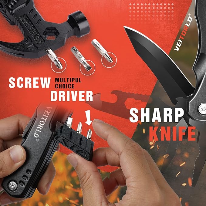 VEITORLD Christmas Stocking Stuffers, Gifts for Men Dad, Anniversary Birthday Gifts Idea for Him Husband Boyfriend, All in One Tools Hammer Multitool, Camping Hunting Hiking Xmas Presents, Cool Gadget