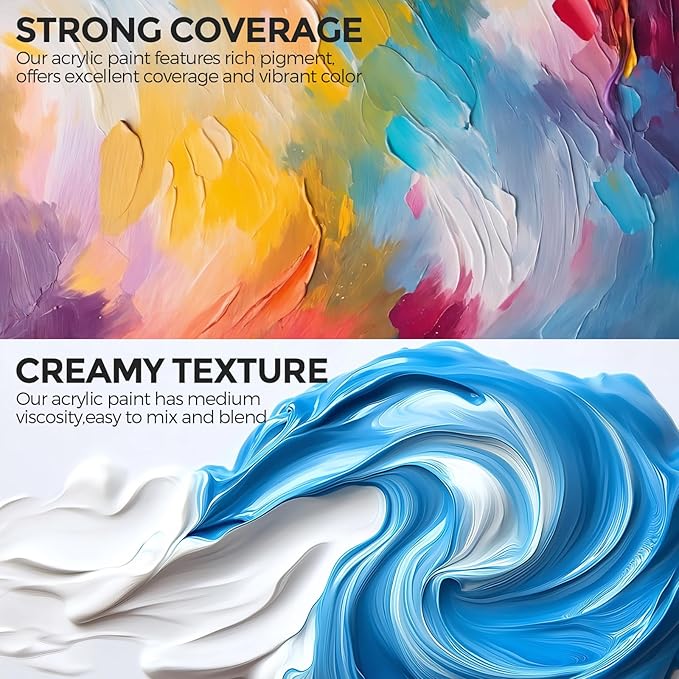 18 Colors Large Acrylic Paint Set (8.45 oz, 250 ml), Bulk Acrylic Paint Non-Toxic Art Painting Supplies on Multi Surface Canvas Wood Craft Fabric Rock for Artist Beginner with Color Wheel