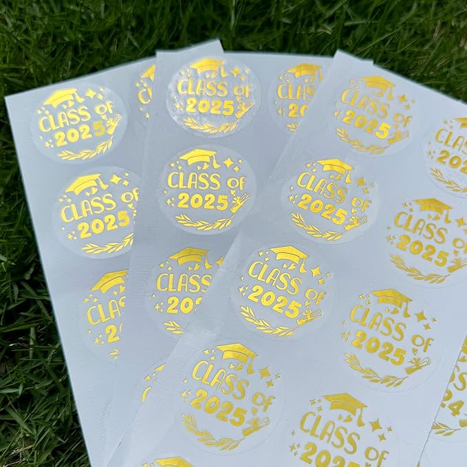 100 Pcs Graduation Stickers, Class of 2025, Transparent Congrats Graduation Labels, Grad Party Supply, Graduation Cap Stickers for Scrapbooks Envelopes 1.6 Inch (gold, class of 2025-2)