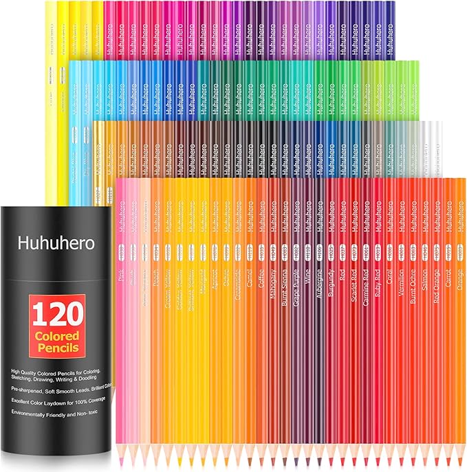 Huhuhero 120 Count Colored Pencils Set for Adult Coloring Books, Soft Core Vibrant Blendable Art Drawing Pencils, Premium Art Supplies for Adults Beginners, Back to School Supplies Teacher Gifts