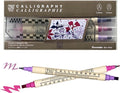 Kuretake Zig Calligraphy Dual Tip Marker Pens 3 colors set, VioletPink, 2mm, 5mm, Double Tip, for Art, Sketch, illustration, Calligraphy, Journal, Drawing, Made in Japan