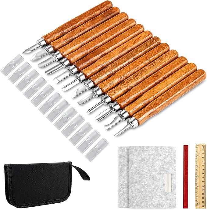 AUGSUN Wood Carving Knife Set - 20 PCS Hand Carving Tool Set for DIY Sculpture Carpenter Experts & Beginners