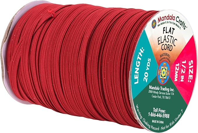 Mandala Crafts 12mm 20 Yds Roll of Burgundy Elastic Bands for Sewing - 1/2 Flat Elastics Cord - 1 2 Inch Braided Stretch Straps for Crafting