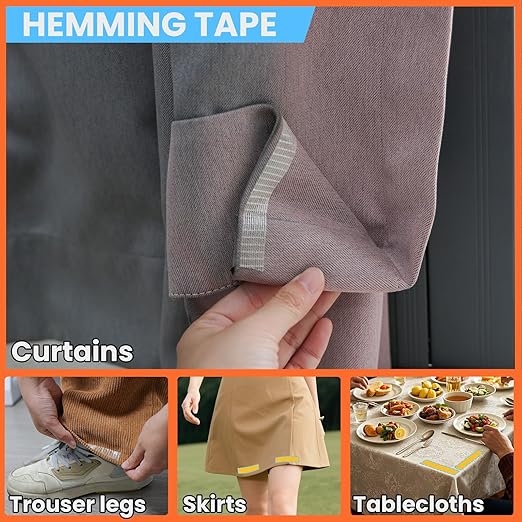 Double Sided Fabric Tape Heavy Duty for Hem, Fashion Dress, Cloth, Curtains, High Adhesive Sticky but Removable and Residue free, No Sewing or Ironing need, Multipurpose, 0.5 in x 33FT/10m x 4Rolls