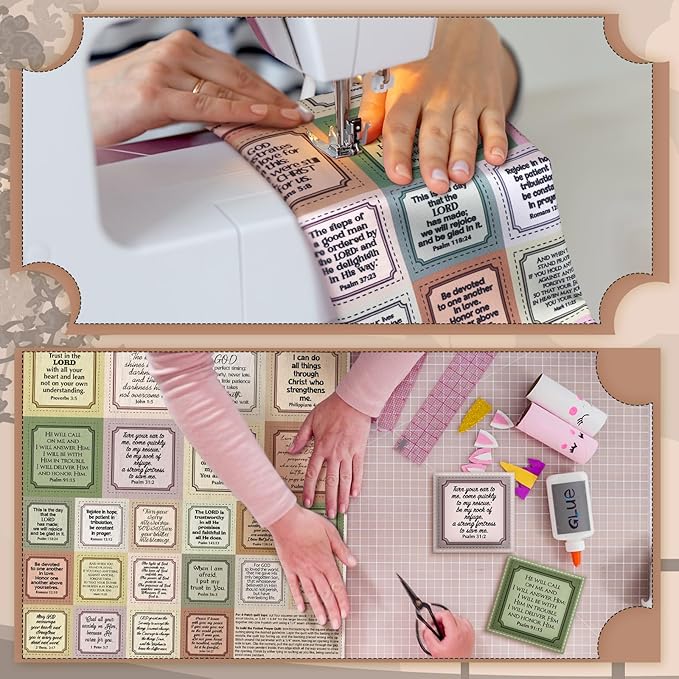 Pocket Prayer Quilt Panel Squares with Small Wooden Crosses Mini Scripture Pocket Prayer Quilt for Friend Family Religious Spiritual Gift Easter Reward Gift(Retro2,Brown)