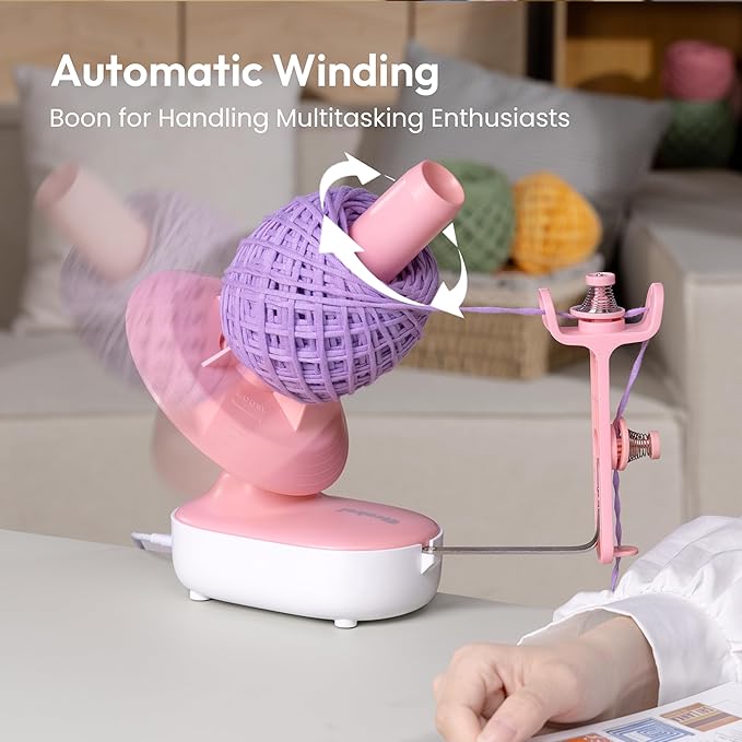 Electric Yarn Ball Winder Pro for Crocheting, Upgrade Dual-Spring Tension 10oz Large Capacity, Stepless Speed Automatic Yarn Wool Spinner Roller, Ideal Present for Crochet Lovers(Pink)
