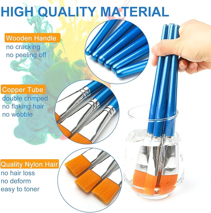 1 inch Flat Paint Brushes for Acrylic Painting,12 Pieces Large Synthetic Paint Brushes Bulk with Wooden Handle for Acrylic, Watercolor, Oil, Crafts, Face Body Art