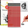 Heshengping Professional Charcoal Pencils Drawing Set -12 Pieces Soft, Medium Hard Charcoal Pencils for Drawing Sketching Shading Artist Pencils for Beginners Artists