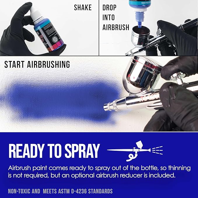 U.S. Art Supply 36 Color Deluxe Acrylic Airbrush, Leather & Shoe Paint Set with Cleaner, Thinner, 50-Plastic Mixing Cups, 50-Wooden Mix Sticks and Color Mixing Wheel