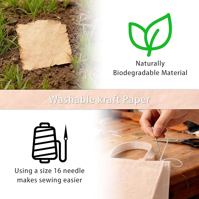Washable Kraft Paper Roll - 16.9" x1.62 Yard Sewable Kraft Paper Fabric for Bag Making - Durable,Degradable and Washable Paper Material for DIY Foldable Grocery Bags (GZ11)