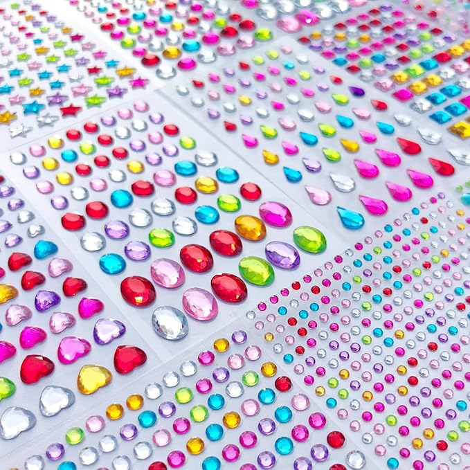 3165pcs Gem Stickers Crystal Crafts - self-Adhesive Stickers, Sticker Earrings, Children's Craft Supplies, Stickers in Various Shapes and Sizes.
