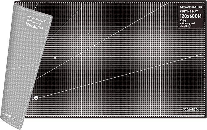 NEWBRAUG 24'' × 48'' Large Self Healing Cutting Double Sided 5-Ply Mat, Big Cutting Board for Rotary Cutting, Quilting, Sewing, Craft, Fabric & Scrapbooking(Gray/Black)