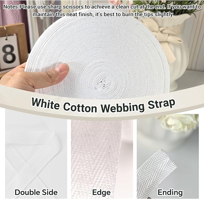 White Herringbone Twill Tape Ribbon 3/4 inch for Sewing,Ties,Gift Wrapping Home Deco - 40 Yards Natural Fabric Cotton Webbing Straps- Bias Binding Tape for Handles, Hoodie, DIY Crafts &Projects