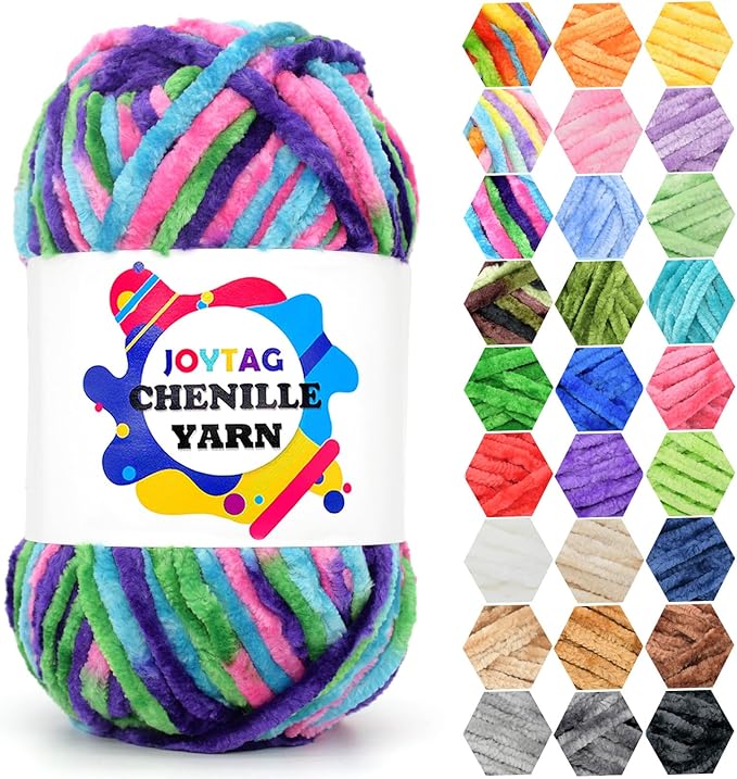 Velvet Chenille Yarn for Crocheting & Knitting - Soft, Thick, Bulky Chunky Purple Blue Velvet Yarn - 100g Ocean Tone